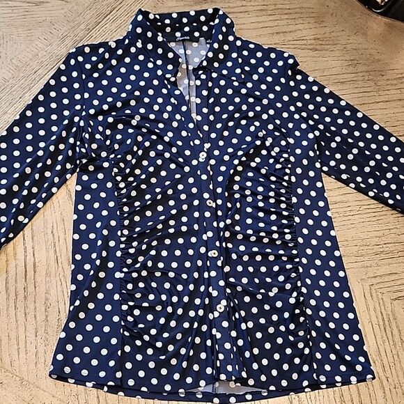 Polka Dot collared button down shirt quarter sleeve size M - Picture 1 of 10